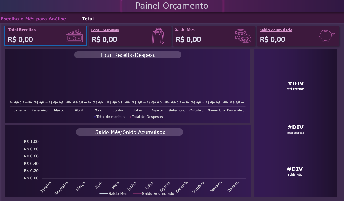 Prévia da planilha de controle financeiro
